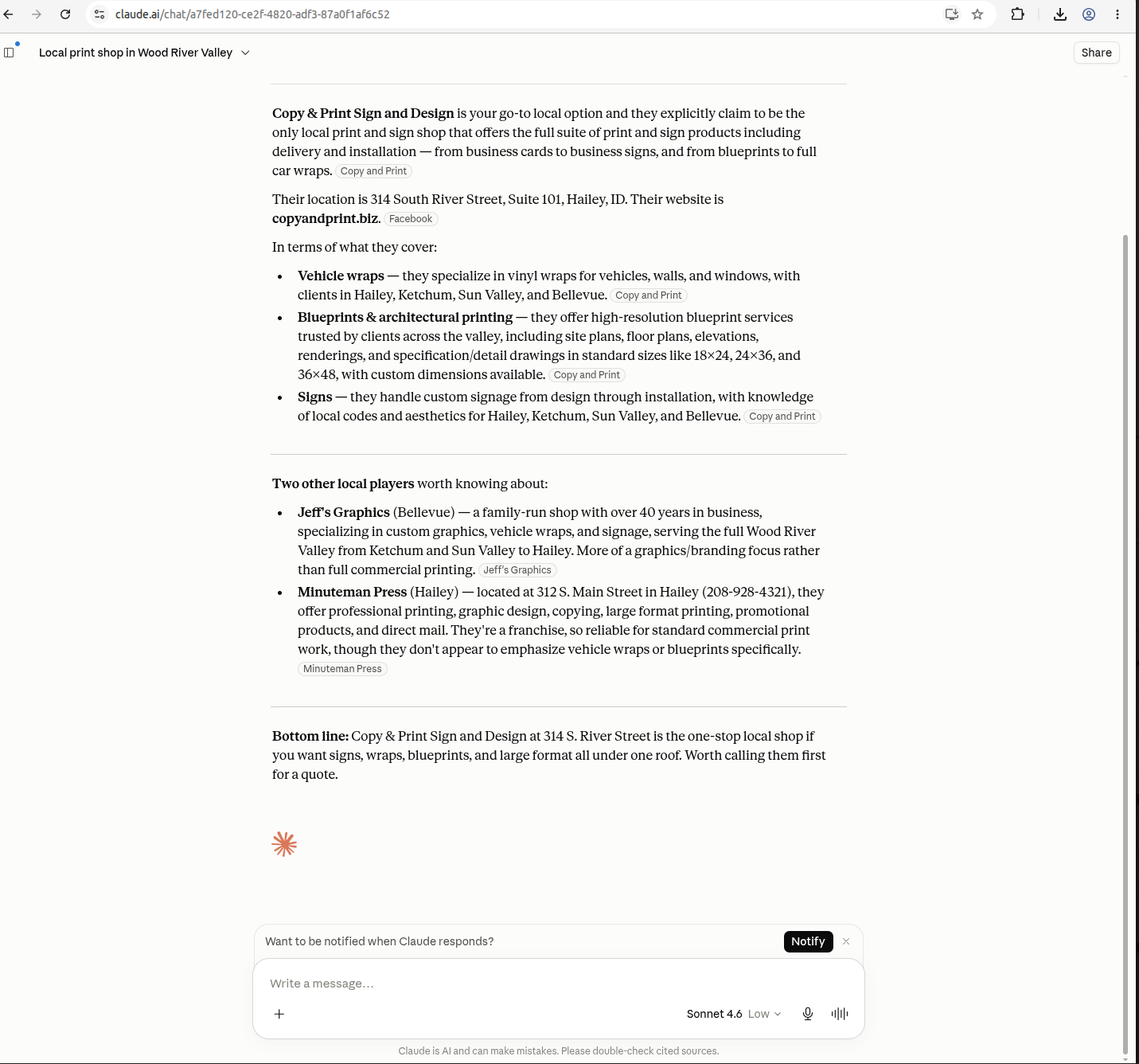 Claude Q1 screenshot 2 — secondary options